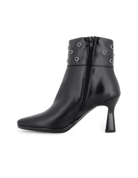 Botin vestir piel con ojetes cremallera tacon 7,5 cm mujer negro