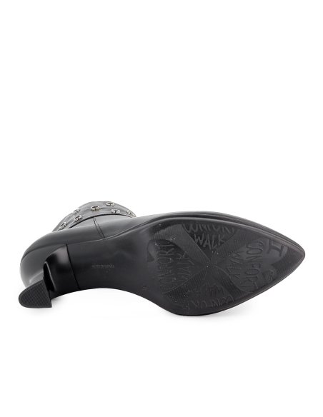 Botin vestir piel con ojetes cremallera tacon 7,5 cm mujer negro