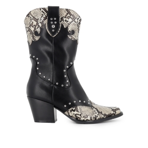 Bota tejana animal print tachas cremallera tacon mujer negro