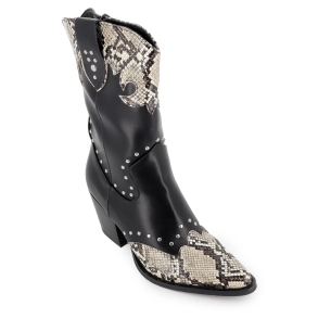 Bota tejana animal print tachas cremallera tacon mujer negro 2