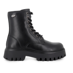 Bota militar cordones y cremallera suela plana truck mujer negro