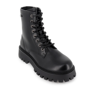 Bota militar cordones y cremallera suela plana truck mujer negro 2