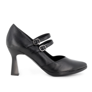 Zapato doble correa piel tacon 7,5 mujer vestir negro