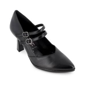 Zapato doble correa piel tacon 7,5 mujer vestir negro 2