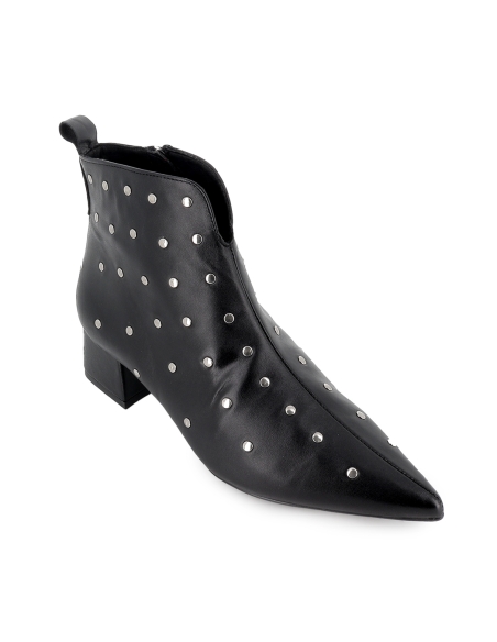 Botin piel irregular con tachas cremallera mujer negro
