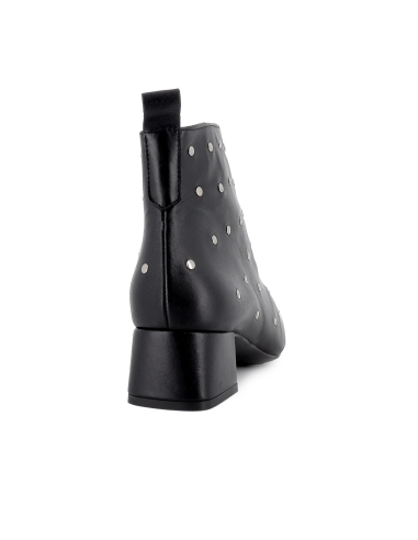 Botin piel irregular con tachas cremallera mujer negro