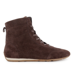 Botin plana cordones cremallera mujer marron