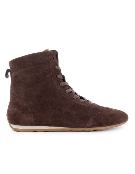 Botin plana cordones cremallera mujer marron