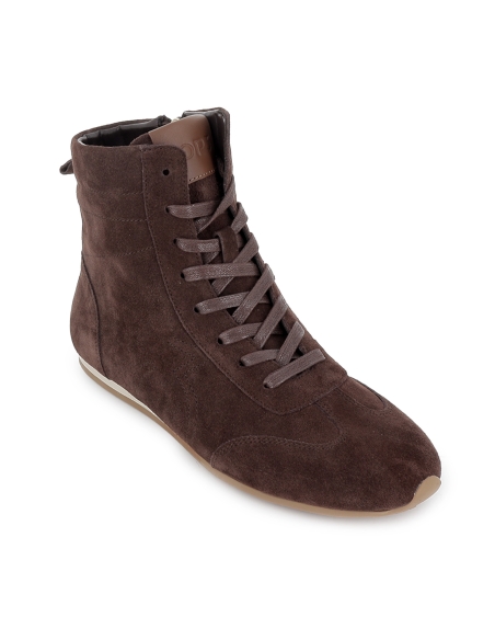 Botin plana cordones cremallera mujer marron