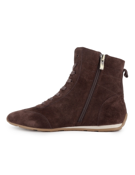 Botin plana cordones cremallera mujer marron