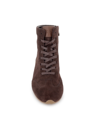 Botin plana cordones cremallera mujer marron