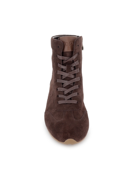 Botin plana cordones cremallera mujer marron