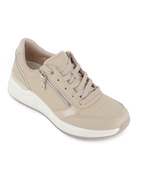 Deportivas transpirables con cordones cuña mujer blanco