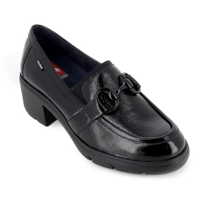 Mocasin piel cuero antifaz y hebilla tacon mujer negro 2