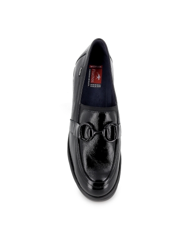 Mocasin piel cuero antifaz y hebilla tacon mujer negro