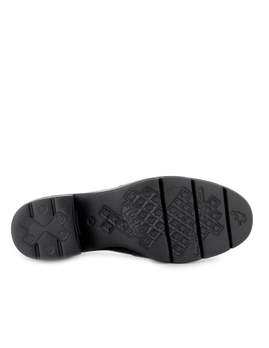 Mocasin piel cuero antifaz y hebilla tacon mujer negro