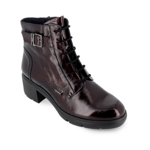Botin militar charol cordones y hebilla tacon mujer burdeos 2