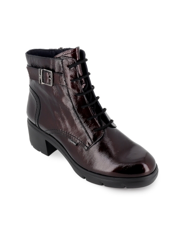 Botin militar charol cordones y hebilla tacon mujer burdeos