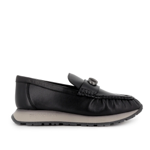 Mocasin casual piel bordon plano mujer negro