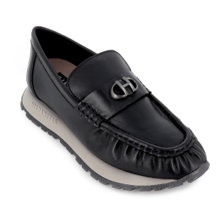 Mocasin casual piel bordon plano mujer negro 2