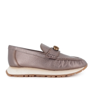 Mocasin casual piel bordon plano mujer dorado