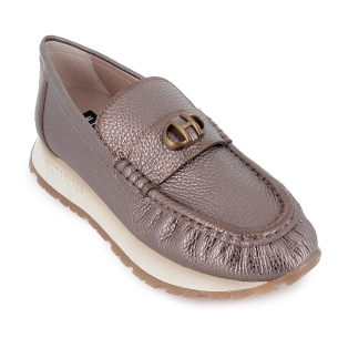 Mocasin casual piel bordon plano mujer dorado 2