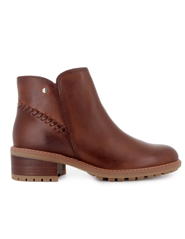 Botin piel corte irregular con cremallera tacon bajo mujer cuero