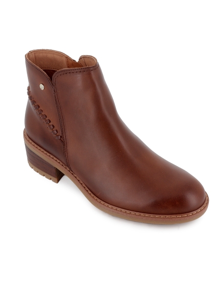 Botin piel corte irregular con cremallera tacon bajo mujer cuero