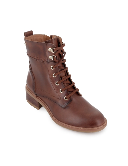 Bota militar piel y cordones con suela dentada tacon mujer cuero