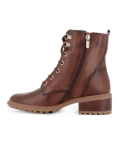 Bota militar piel y cordones con suela dentada tacon mujer cuero