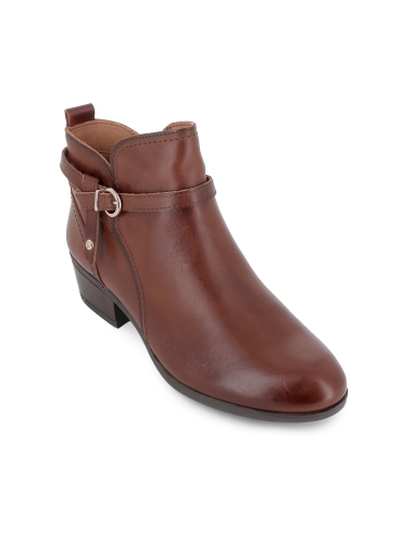 Botin piel corte irregular y hebilla tacon bajo mujer cuero