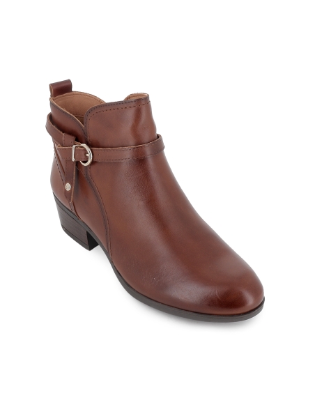 Botin piel corte irregular y hebilla tacon bajo mujer cuero