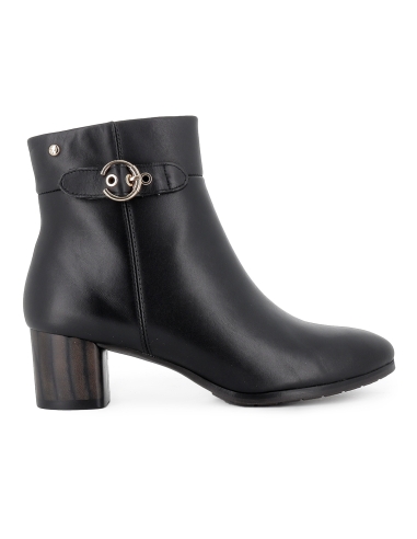 Botin de piel con cremallera y tacon bajo comodo mujer negro