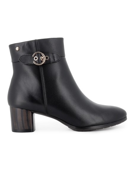 Botin de piel con cremallera y tacon bajo comodo mujer negro