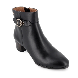 Botin de piel con cremallera y tacon bajo comodo mujer negro 2