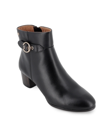 Botin de piel con cremallera y tacon bajo comodo mujer negro