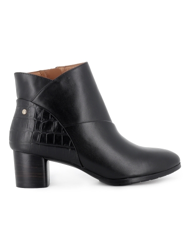 Botin de piel corte irregular con cremallera para mujer negro