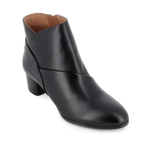 Botin de piel corte irregular con cremallera para mujer negro 2