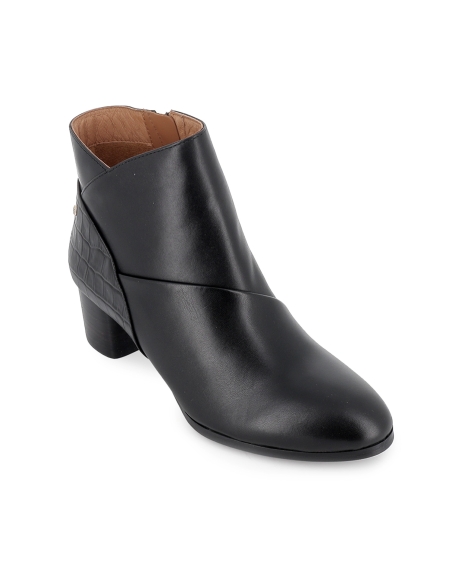 Botin de piel corte irregular con cremallera para mujer negro