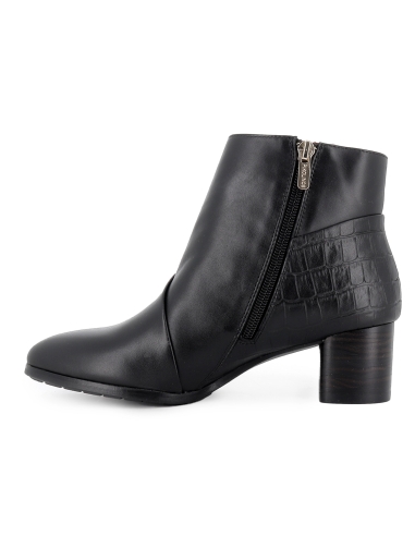 Botin de piel corte irregular con cremallera para mujer negro