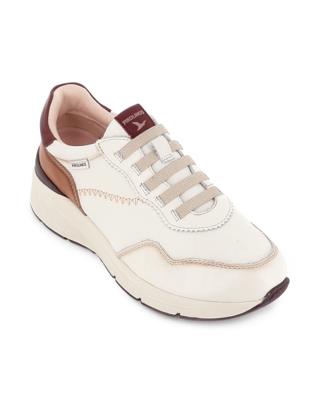 Deportivo piel y cordones elasticos cuña comoda mujer blanco