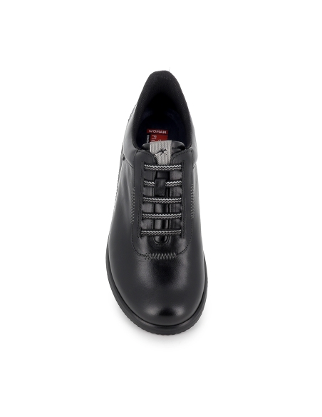 Deportiva piel cordones y cuña baja mujer negro