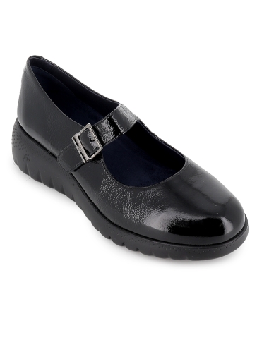 Merceditas charol con cuña ligera y plantilla comoda mujer negra
