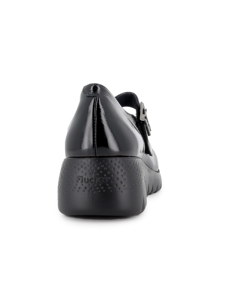 Merceditas charol con cuña ligera y plantilla comoda mujer negra