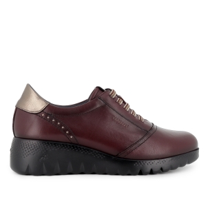 Deportivos piel cordones elásticos cuña mujer burdeos