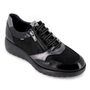 Deportiva piel combi con cremallera y cordones cuña mujer negra 2