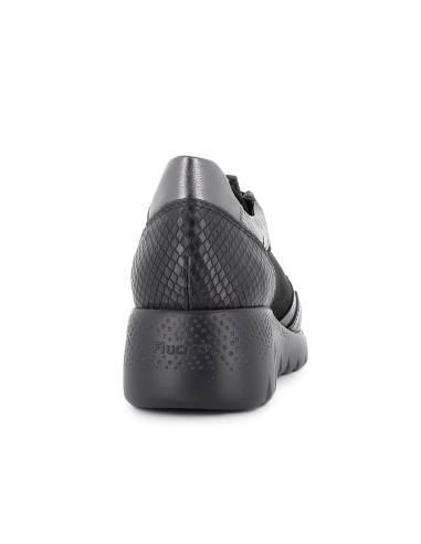 Deportiva piel combi con cremallera y cordones cuña mujer negra