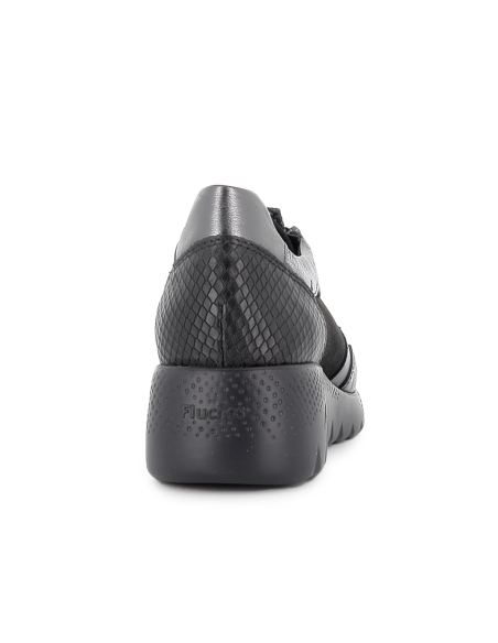 Deportiva piel combi con cremallera y cordones cuña mujer negra