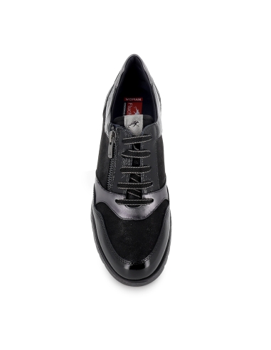 Deportiva piel combi con cremallera y cordones cuña mujer negra