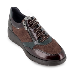 Deportiva piel combi con cremallera y cordones cuña mujer marron 2